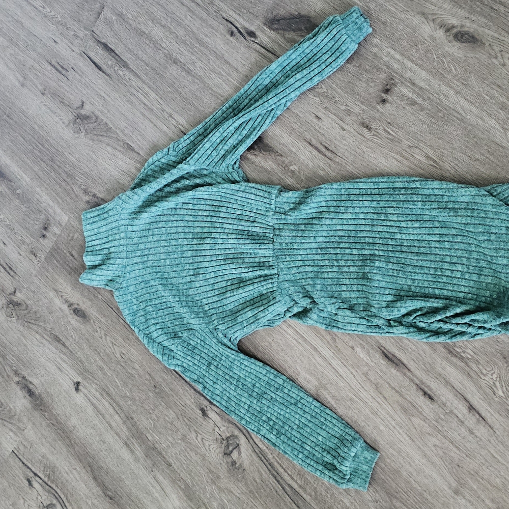 Teal Ribbed Knit Sweater Dress